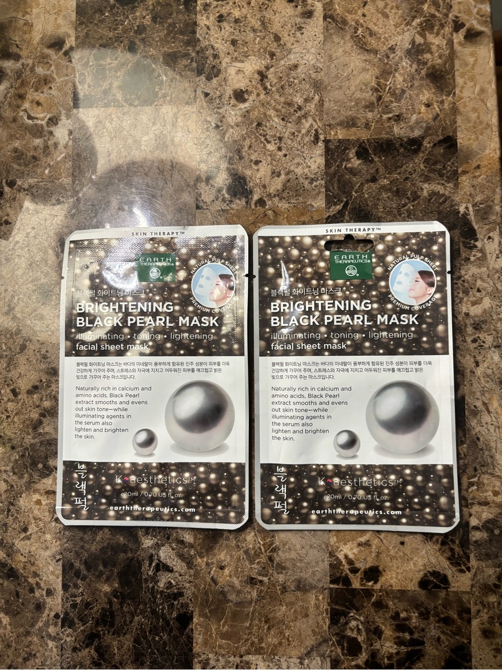 Earth Therapeutics Brightening Black Pearl Facial Sheet Mask (2) Skincare New
